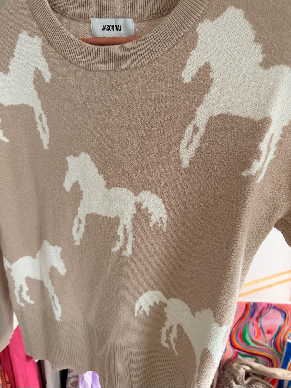 Jason Wu Beige & White Horse-Pattern Crewneck Sweater - Picture 2 of 8